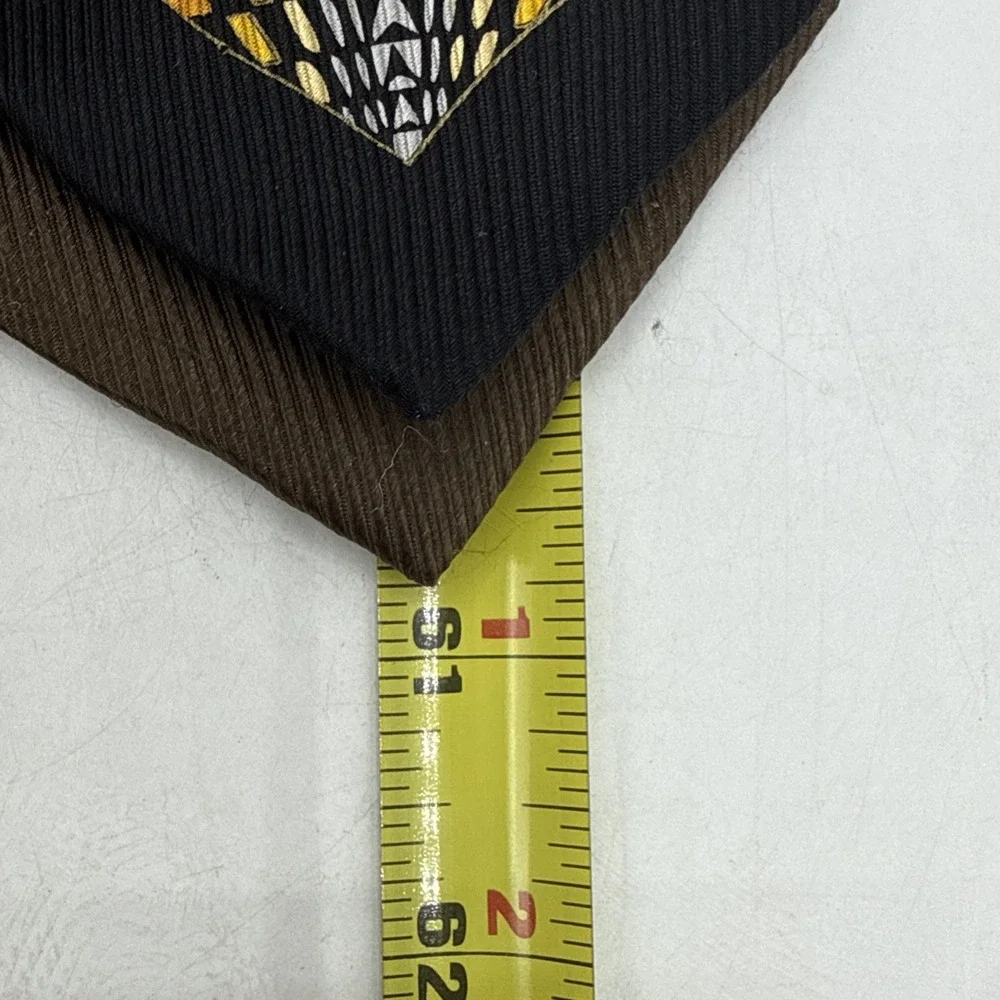 Steven Land Big Knot Silk Tie Black Gold White Geometric Art Deco Mens Necktie